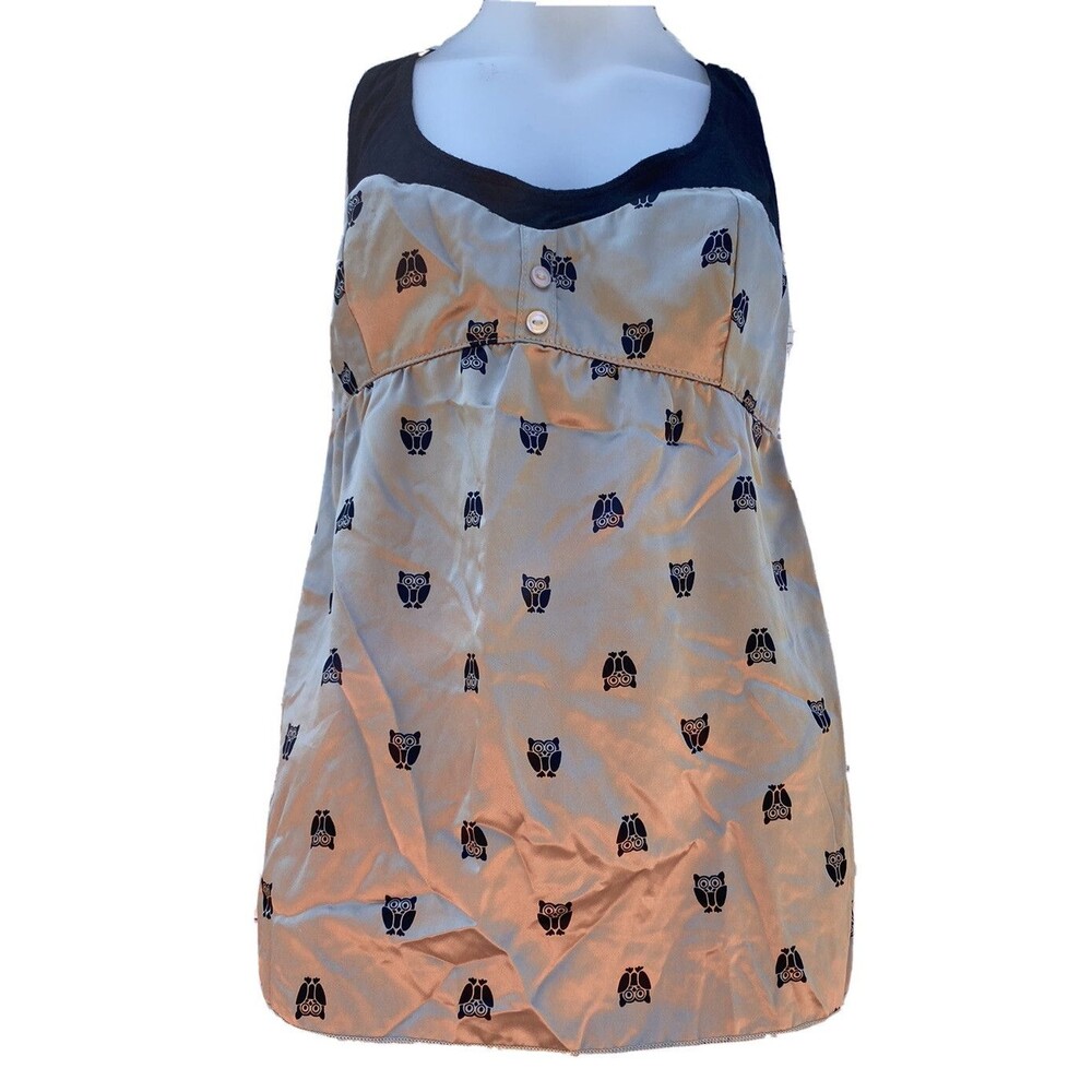 Kirra Bronze Gold Black Owl Print Tank Top Womens Sz Extra Small XS Racer Back